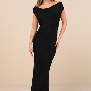 Lulus Stunning Mystery Black Mesh Cowl Back Mermaid Maxi Dress - Size M